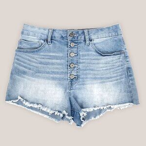 REWASH Cut Off Button Up Denim Jean Shorts | Light Wash 9/29 | High Waisted